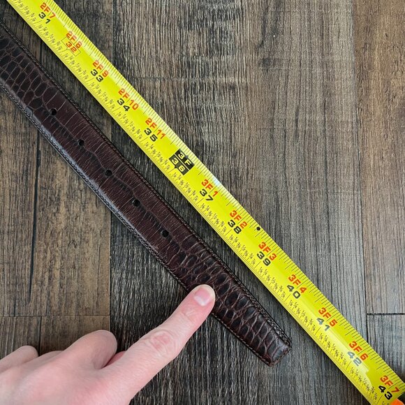 Coach Croc Embossed Calfskin Leather Belt Solid Brass Buckle Mens Size 34 Brown - Picture 15 of 16
